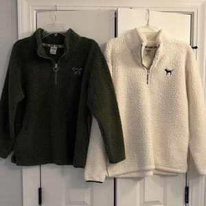 Victoria’s Secret PINK Pullovers Teddy Half Zip- Womens M- Olive Green/Ivory